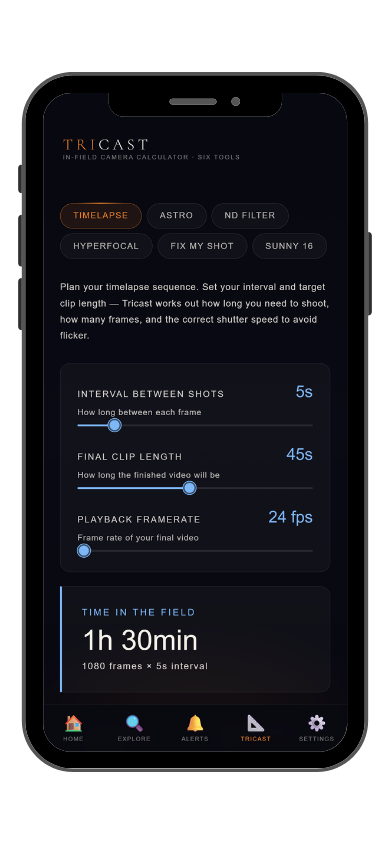 LightCast TriCast Timelapse Calculator